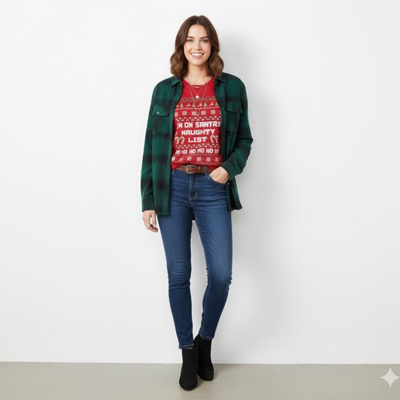 *Christmas 'Im on Santas Naughty List Red' Graphic T Shirt - Picture 1 of 3